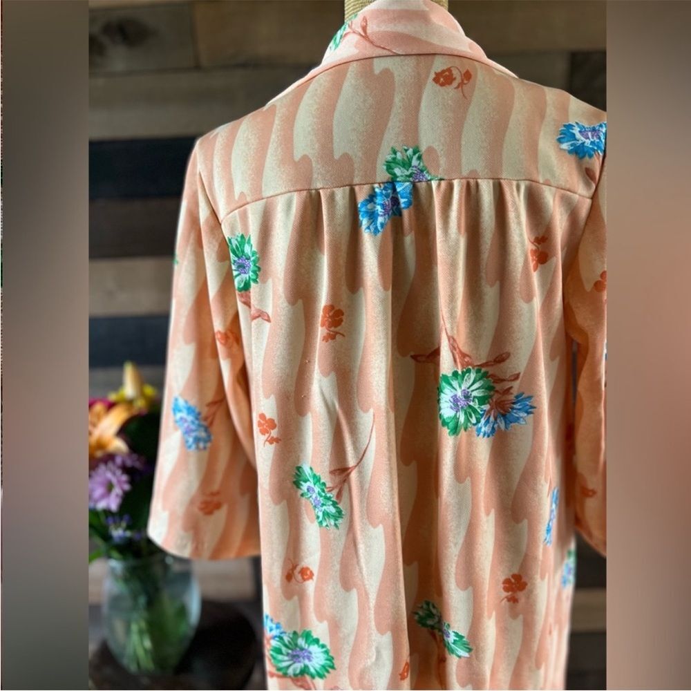 Vintage Floral Peach Orange Floral Snap Button Front Nightgown Size 12 - Picture 10 of 12